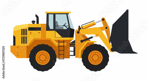 Yellow construction loader machine isolated on white background.