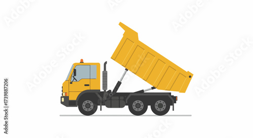 Yellow Dump Truck with Raised Bed for Construction and Transportation.