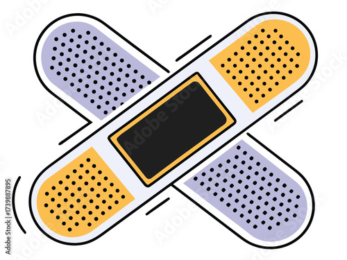 Vector art of two crossed bandaids with a black center