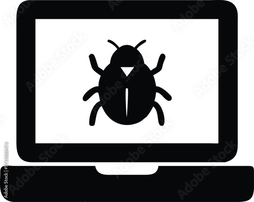 Vector art of bug on laptop screen icon