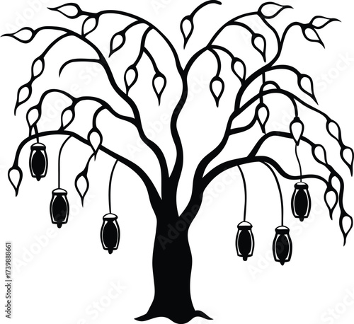 magical willow tree with lanterns hanging from 