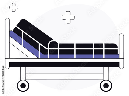 Vector art of hospital bed with wheels and medical crosses
