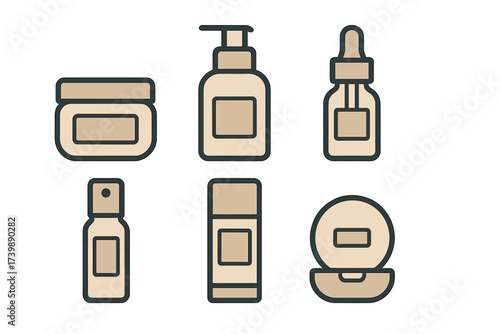 Minimalist outline icons set of cosmetic and personal care product packaging containers