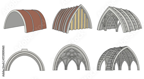 Set of architectural vault illustrations showing historical development.