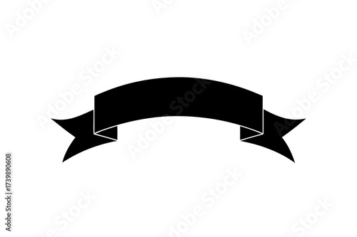 Simple black banner graphic element on transparent background silhouette