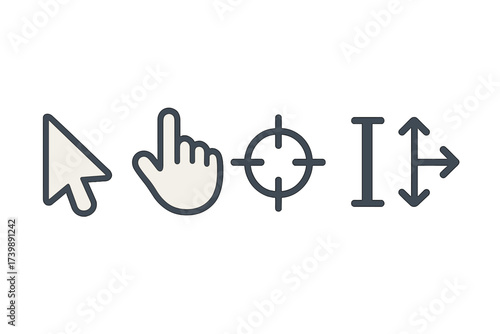 Essential computer mouse cursors and interface pointers set for digital navigation