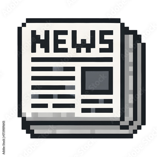 Pixel Art Icon of a Stack of Newspapers with NEWS Headline in transparent background png and white background jpg

