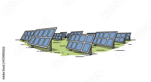 Clean renewable energy concept with a field of solar panels.