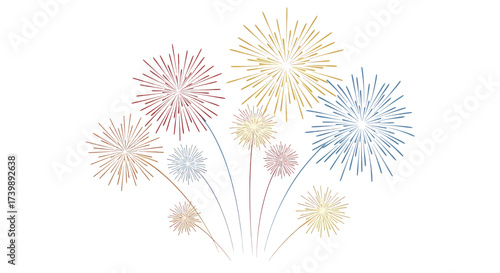 Stylized colorful fireworks illustration for festive celebrations.