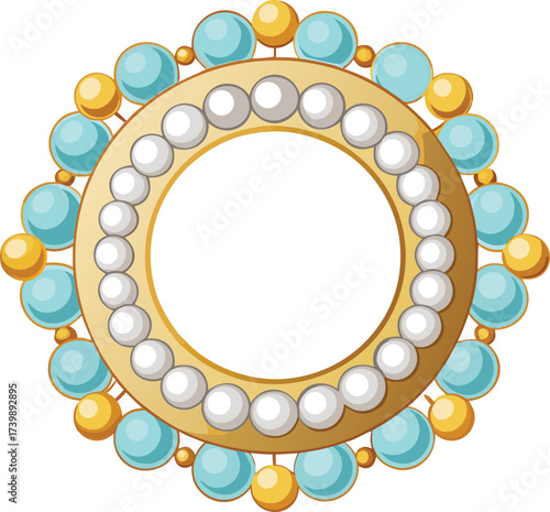 pearl beaded decorative round frame vector.