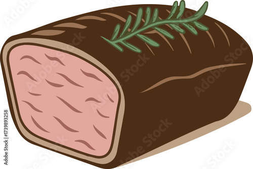 A colorful cartoon illustration of a roasted meat loaf with rosemary
