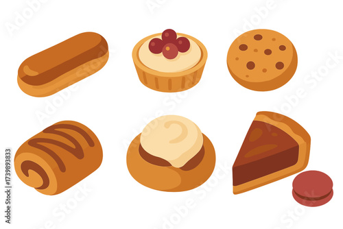 Delicious assortment of baked goods, sweet desserts, cookies, tarts, and pastries