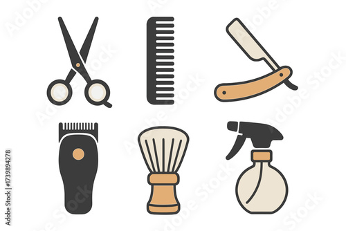 Professional barbershop tools set including scissors comb razor and hair clipper