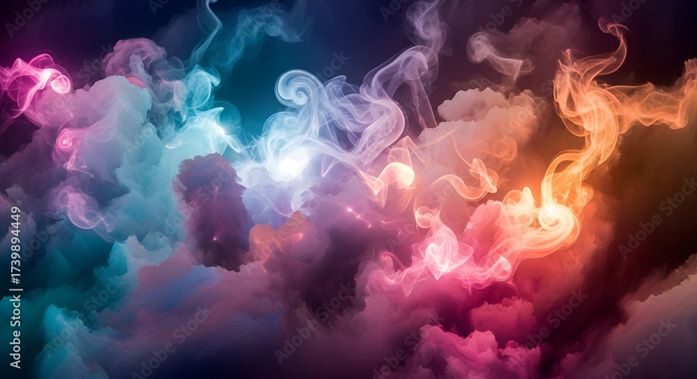 Fototapeta premium A Vibrant Symphony of Colorful Smoke Swirls a Mesmerizing Dance of Light and Shadow