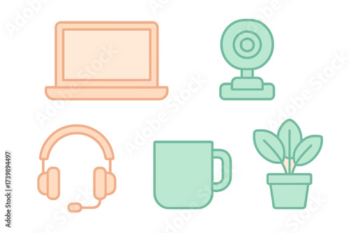 Collection of essential technology and comfort objects for a modern remote workspace setup