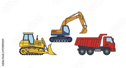 Collection of colorful construction vehicles illustration.