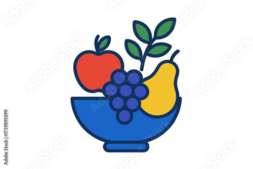 Colorful fruit bowl filled with fresh apple, grapes, and pear for healthy nutrition
