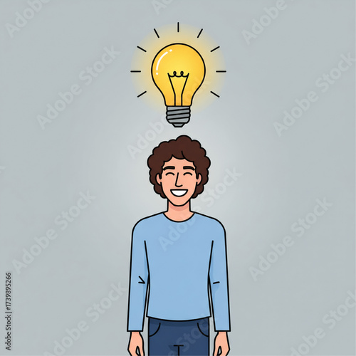 Illustration of a person with a lightbulb above their head representing an idea or concept