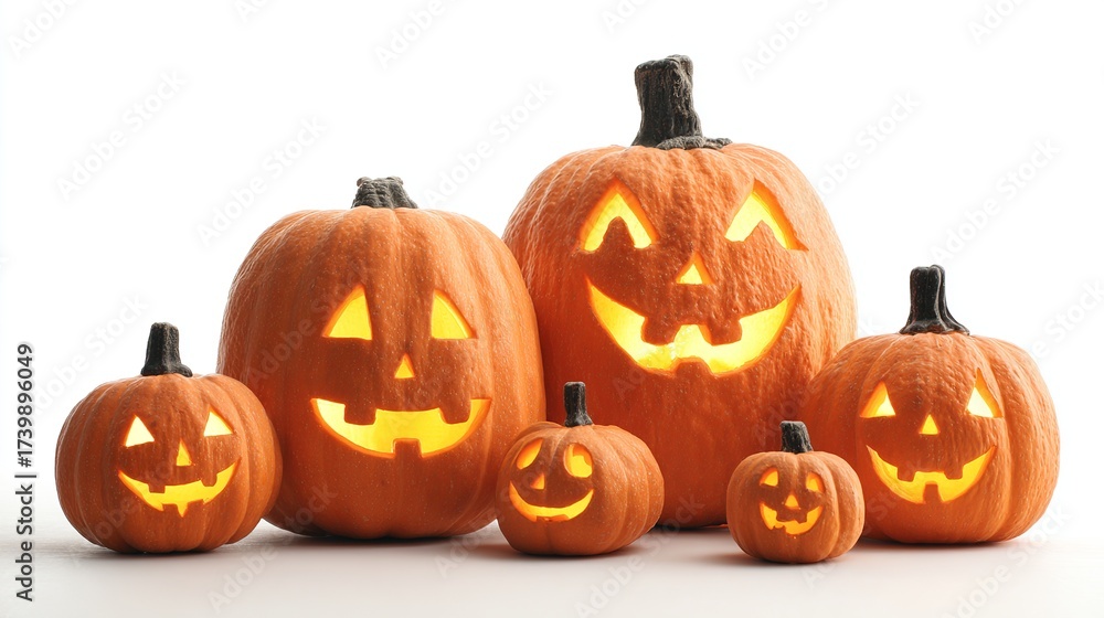 Fototapeta premium Pumpkin jack-o-lantern isolate on white background.festive Halloween concept.