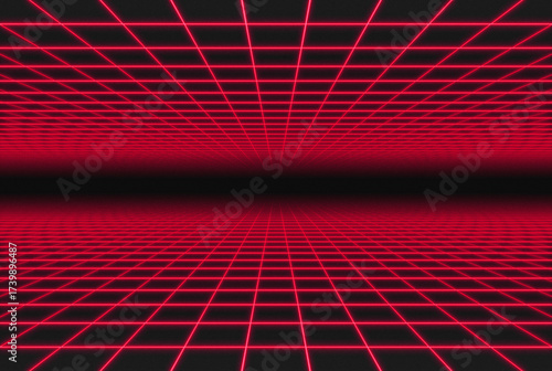 Obraz na płótnie Background of red synthwave grid to the void with retro grain effect