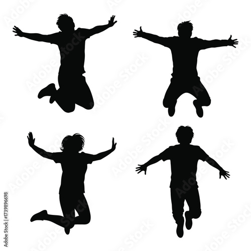 Dynamic silhouette silhouettes of people joyfully jumping in the air capturing exhilaration and freedom silhouette