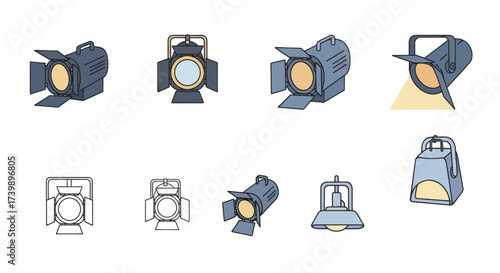 Set of professional stage and studio spotlight icons.