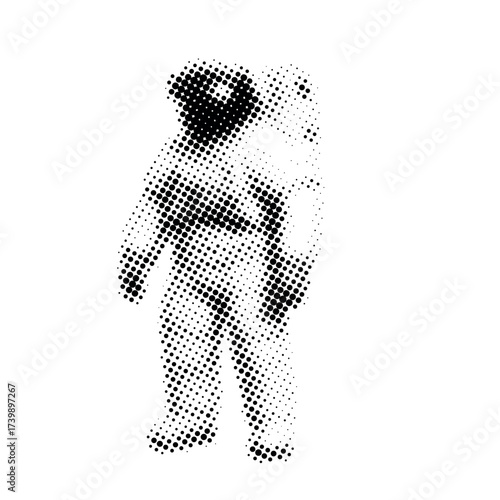 Retro dot illustration of astronaut in suit with helmet