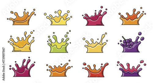 Vector illustration set of colorful juice splashes.