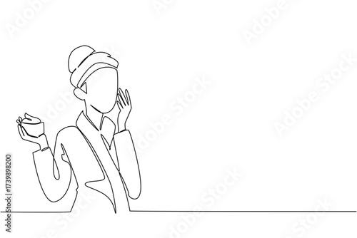 Single continuous line drawing a woman wearing a towel robe doing facial treatment. Apply night cream before bed. Regenerates skin. National Skincare Education Day. One line design vector illustration