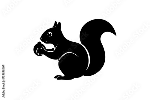 Silhouette of a squirrel with nut on transparent background