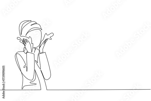 Single one line drawing a woman wearing a towel robe doing facial treatment. Washing face. Wash with clean and cold water. National Skincare Education Day. Continuous line design graphic illustration