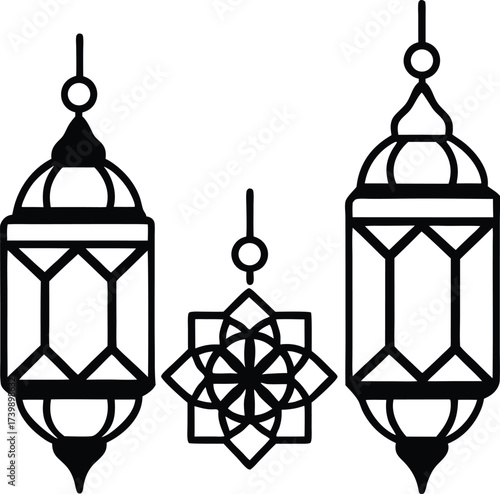 moroccan lanterns with mandala floral frames 