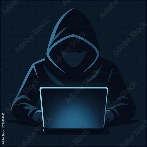 Woman hacker stealing data from laptop showing computer virus alert