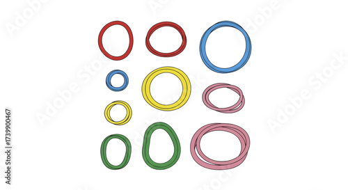 Set of colorful elastic rubber bands isolated on a white background.