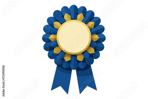Blue and gold rosette award ribbon with blank central space for text or logo placement