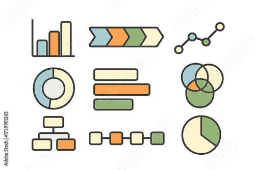 Business data visualization elements featuring charts graphs and diagrams for reporting analysis