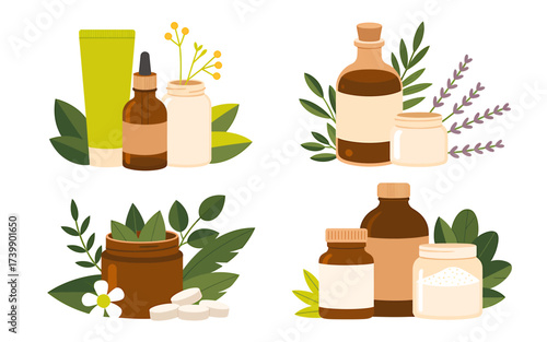 Herbal Medicine and Natural Remedies Collection with Plant Extracts and Essential Oils for Holistic Wellness and Healthcare