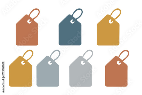 Set of eight blank retail tags in earthy and muted colors for shopping and sales promotion design