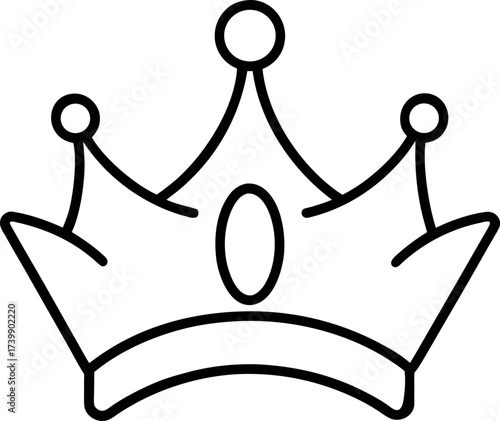 Minimalist Princess Crown with Five Pointed Tips and Central Jewel Vector Illustration