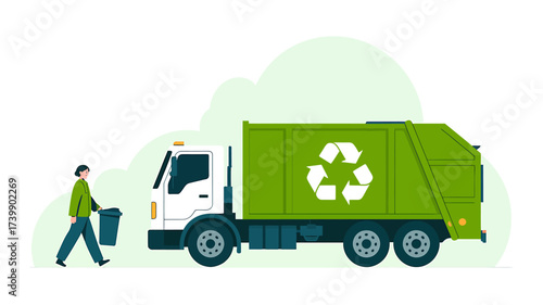 Person carrying recycling bin toward a recycling truck showcasing environmental awareness and waste management solutions for a cleaner planet