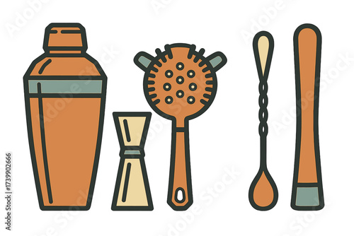 Essential bar tools collection for professional cocktail mixing and home bartending