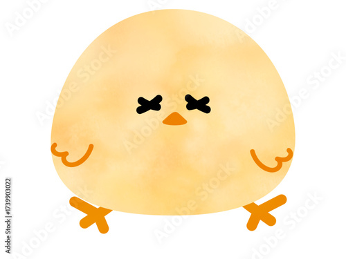 ダウンしているゆるいタッチのかわいいひよこイラスト素材