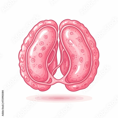 Stylized Pink Glandular Structure with Rounded Lobules and Interconnecting Tissue.