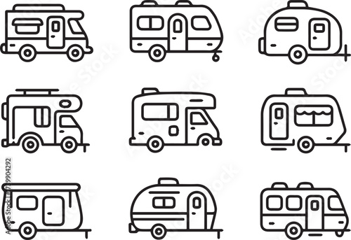 rv and camper silhouettes 3x3 grid vector collection travel trailer motorhome icons