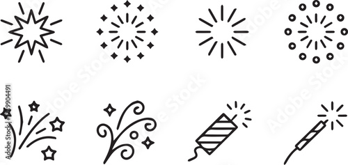 festive fireworks icons set starburst rockets confetti vector illustrations for party designs celebration elements