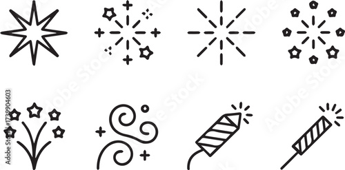 party fireworks icon collection starburst rockets confetti vector pack useful for greeting cards festival and event design