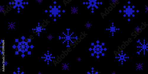 Snowflakes Seamless Pattern on Black Background. Seamless pattern snowflakes in geometric style for winter themes, holiday cards, wrapping paper, digital textiles, web design, Vector illustration