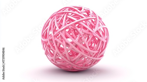 Bright Pink Round Sphere Positioned on Clean Plain White Surface Background