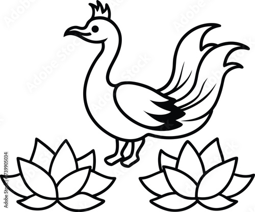 mythical phoenix rising from water lilies coloring 