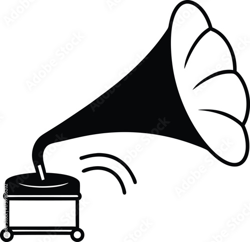 old fashioned gramophone with doodle sound waves